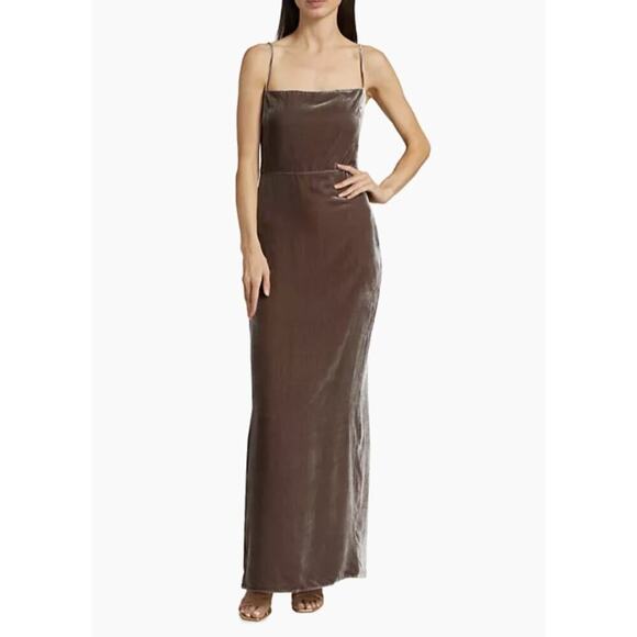 NWT Reformation Frankie Velvet Maxi Slip Dress Size 12 Dark Grey #ND501 - Picture 1 of 11